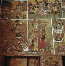 Painted walls at the church of Debra Berhan, Gondar