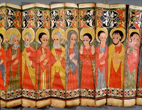 A fragment of a ceremonial fan depicting Ethiopian saints