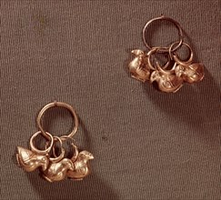A pair of earrings with bird shaped pendants