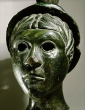 Head of a female deity, probably the Celtic goddess Brigit or Birgit, although inspired by the Roman goddess Minerva