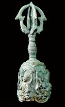 Ritual bronze bell with five pronged handle which resembles the vajra or thunderbolt symbol carried by Buddhist deities