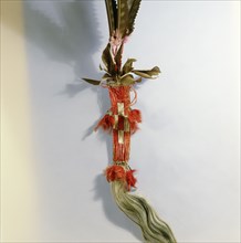 Hair ornament with quillwork and feathers