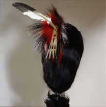 Roach headdress made from elk horn and deer and porcupine hair