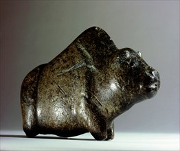 Green quartzite effigy of a buffalo