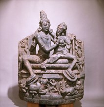 A sculpture of Shiva and Parvati