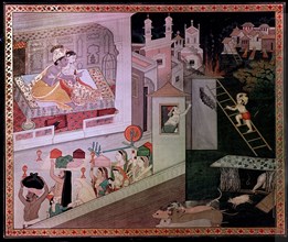 Illustrated page from the legend of Krishna