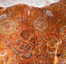 Detail of a wall painting in the Rajahs palace, Cochin, which illustrates scenes from the Ramayana