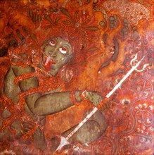 A scene from a wall painting in the Rajahs palace, Cochin, which illustrates scenes from the Ramayana
