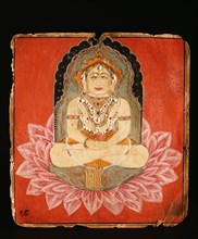 Votive painting depicting a Jina seated on an elaborate throne