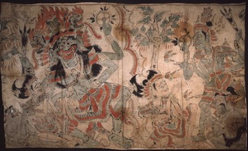 A wayang scroll unwound by the dalang (puppeteer) as he narrates the story, usually a version of Hindu myths or epics