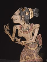 Wayang shadow puppet of the court attendant Codong, who is always recognisable by her coiffure