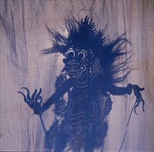 Wayang shadow puppet of Rangda, Queen of witches, used in popular all night performances, usually based on ancient Hindu epics such as the Ramayana