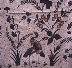 A batik kain (long cloth usually worn as a wrapper) with a design of herons and flowers that combines European and Chinese influences