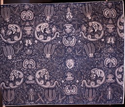 Detail of a batik kain panjang, (a cloth worn about the hips), with a design incorporating flowers and snake like Nagas