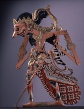 A wayang kulit shadow puppet used in popular all night performances, usually based on ancient Hindu epics such as the Ramayana