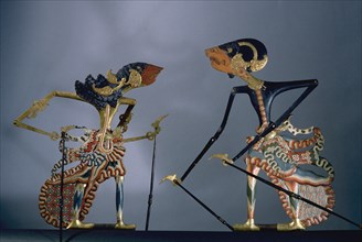 Wooden wayang shadow puppet used in popular all night performances, usually based on ancient Hindu epics such as the Ramayana