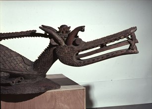 Head of a life sized wooden crocodile