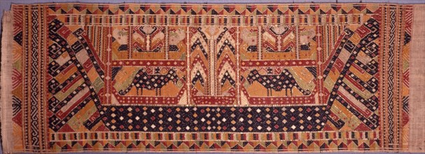 Large boats carrying people, animals, banners, and shrines, were common on a range of complex supplementary weft textiles from Lampong
