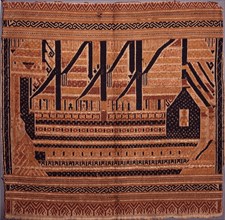 Large boats carrying people, animals, banners, and shrines, were common on a range of complex supplementary weft textiles from Lampong
