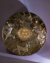 A bowl with a circular design incorporating the figures of ibexes