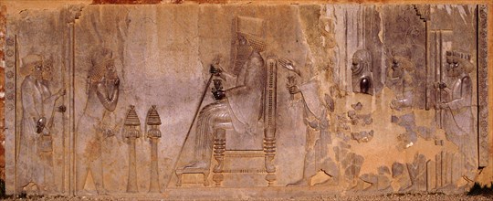 Relief depicting an enthroned Darius I receiving a Median dignitary