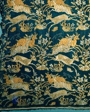 A compound silk cloth with a design of running deer and flowers