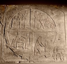 Carved slab from the southern wall of the throne room at Nimrud, depicting the camp of King Ashurnasirpal II