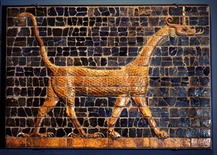 A polychrome glazed brick from the gates of Ishtar at Babylon which were constructed during the time of Nebuchadnezzar II