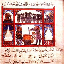 A detail of scene from a 13th century Arabic version of Dioscorides Materia Medica