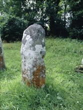 One of a group of monoliths inscribed with Ogham characters found near Colaiste Ide Co