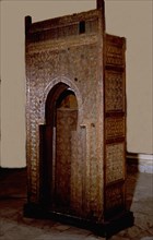 Wooden decorated mihrab from the shrine of Sayyida Ruqayya