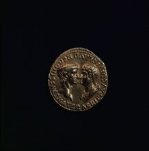 A coin minted in Rome showing busts of Nero and Agrippina facing