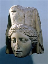 The head of the mother goddess Cybele whose worship was imported to Rome from Phrygia in Asia Minor in the second century BC