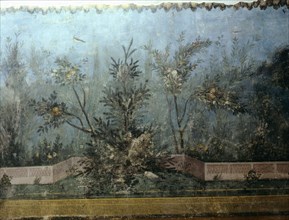 Detail of the fresco from the main hall of Livias villa at Prima Porta, outside Rome