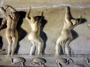 A relief found at Ariccia, south of Rome, which illustrates the celebration of religious rites in Egypt, identified by the ibises