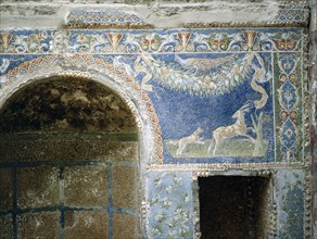 Detail of a mosaic from the summer dining room at the house of the Neptune and Amphitrite mosaic