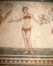 Detail of the Ten Girls Mosaic depicting women athletes
