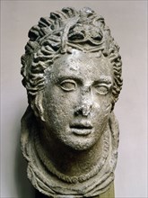 Head of a woman which decorated a tomb in an Etruscan necropolis near Orvieto