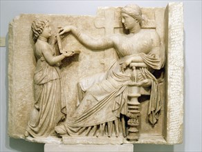 Relief showing a Roman woman and her servant