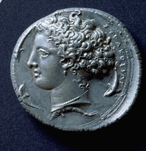 Tetradrachm (four drachma) coin with the head of Arethusa, the patron nymph of Syracuse