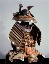 Samurai armour from behind showing the agemaki or large bow which held the shoulder plates in position