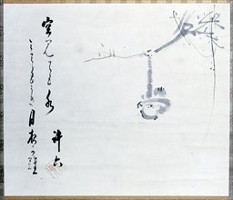 Calligraphy by Matsuo Basho, revered as the greatest of the Haiku poets, with a painting by one of his pupils