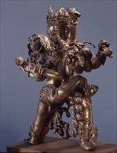 Figure of a dancing Hevajra in yab yum with his prajna, Nairatma