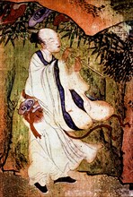 A Taoist Immortal playing a flute in the Tao paradise