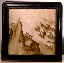 A dreamstone (lart trouve) table screen, depicting the five sacred mountains