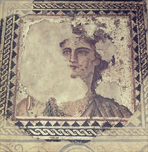 A detail of a mosaic portrait of a woman from the Roman period in the Levant