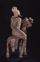 A terracotta horse mounted figure excavated from a tumulus in the Djenne/Mopti area