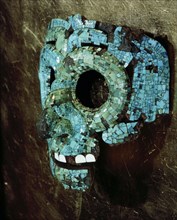 Turquoise and shell encrusted mask of Quetzalcoatl, the Feathered Serpent