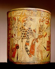Polychrome vase decorated with eleven figures involved in battle
