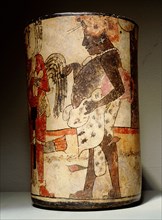 Cylindrical polychrome vessel with Palace Scene